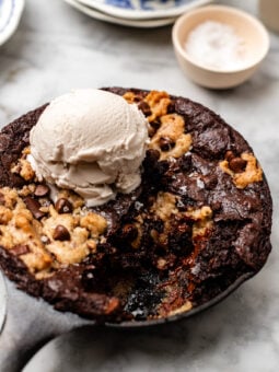 mini cookie skillet on marble