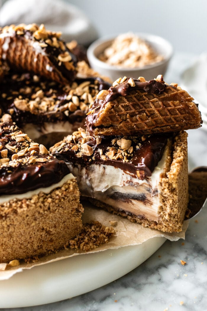 sliced vegan choco taco cheesecake