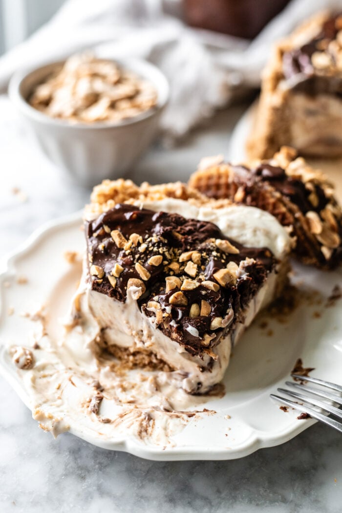 bitten slice of no bake cheesecake 