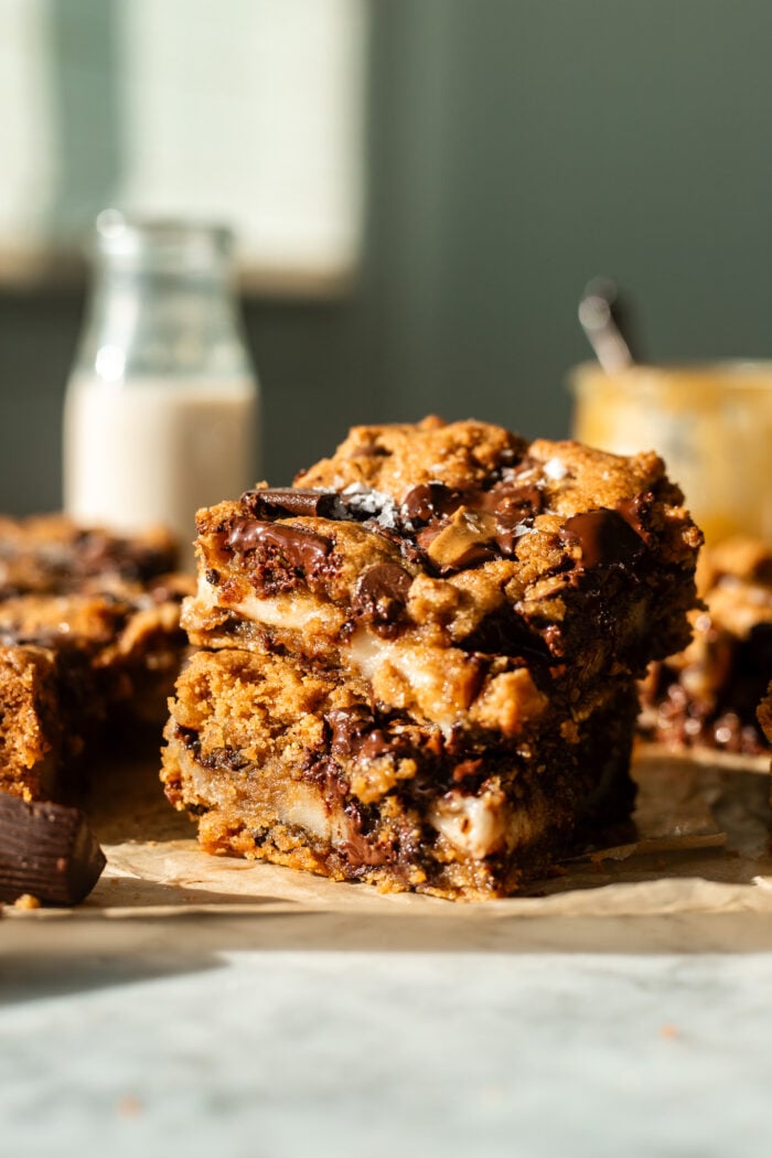 stacked peanut butter cookie cheesecake bars