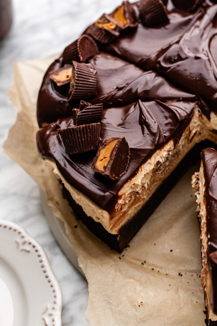 sliced peanut butter mousse cake