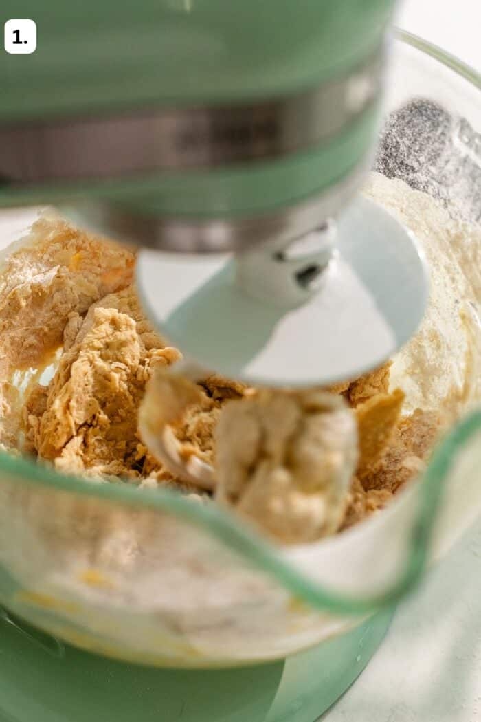 making the doughnut dough in a stand mixer.