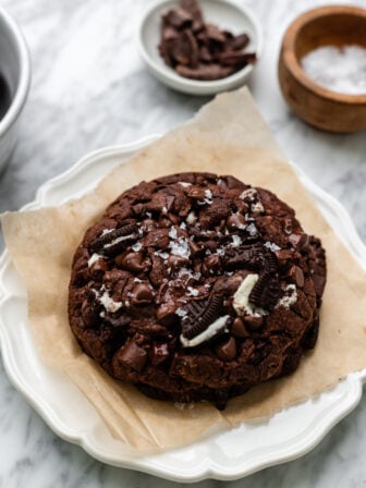 giant single serve nutella oreo double chocolate chip cookie on a plate