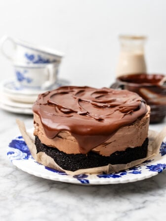 small batch chocolate mousse cake on a plate