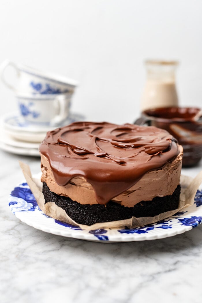 small batch chocolate mousse cake on a plate