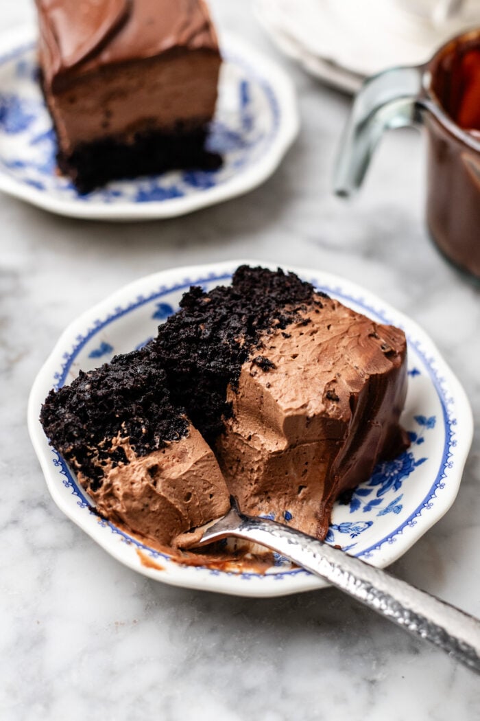 slice of chocolate mousse cake on a plate