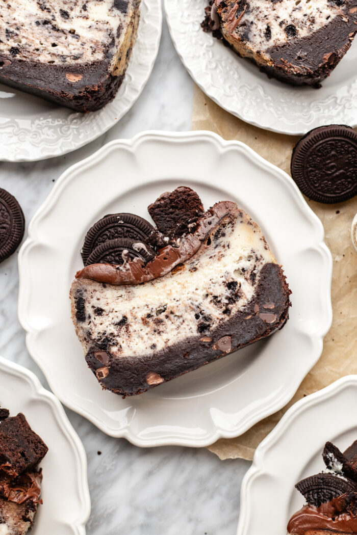 small batch oreo cheesecake slices on a plate