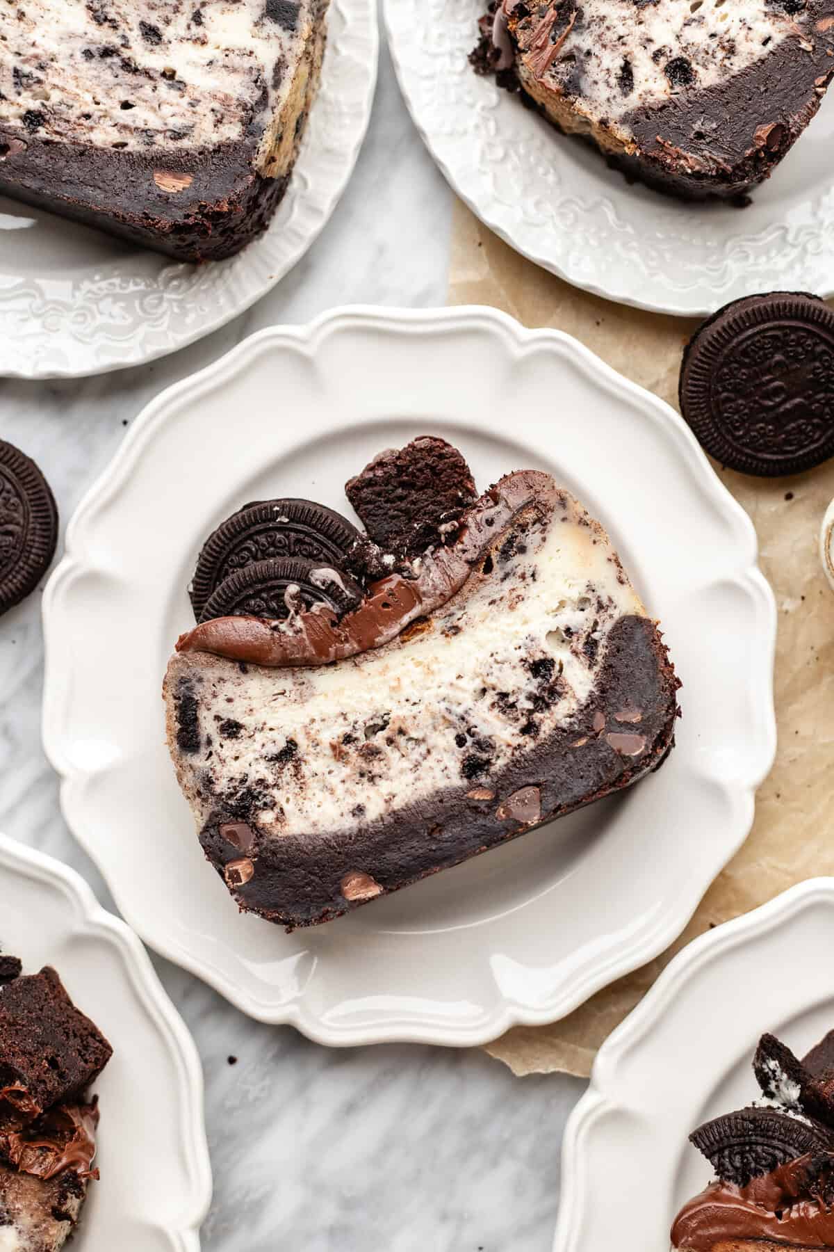 small batch oreo cheesecake slices on a plate