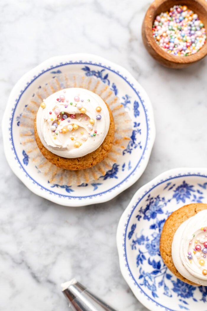 vegan vanilla cupcakes for two on plates