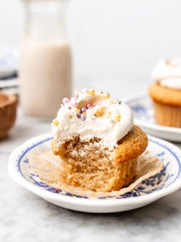 single serve vanilla cupcake on a plate