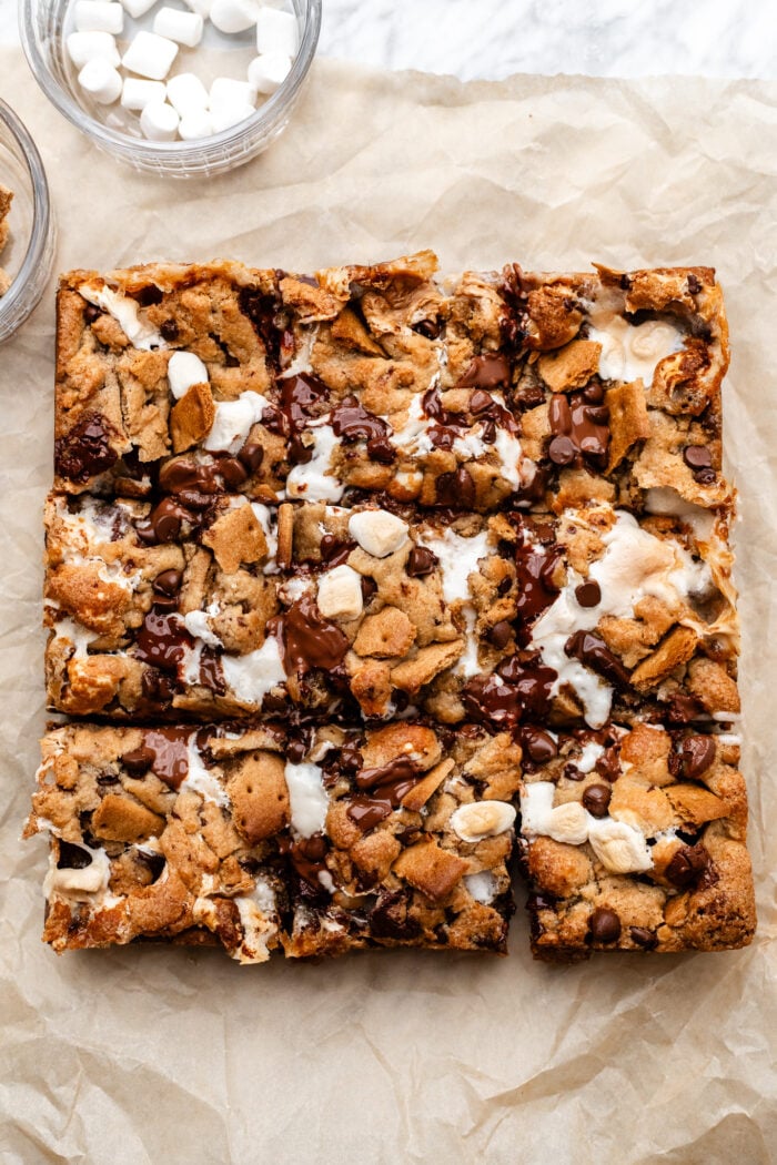 sliced vegan s'mores cookie bars
