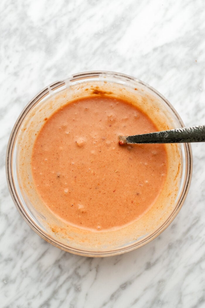 mixing the coconut sauce