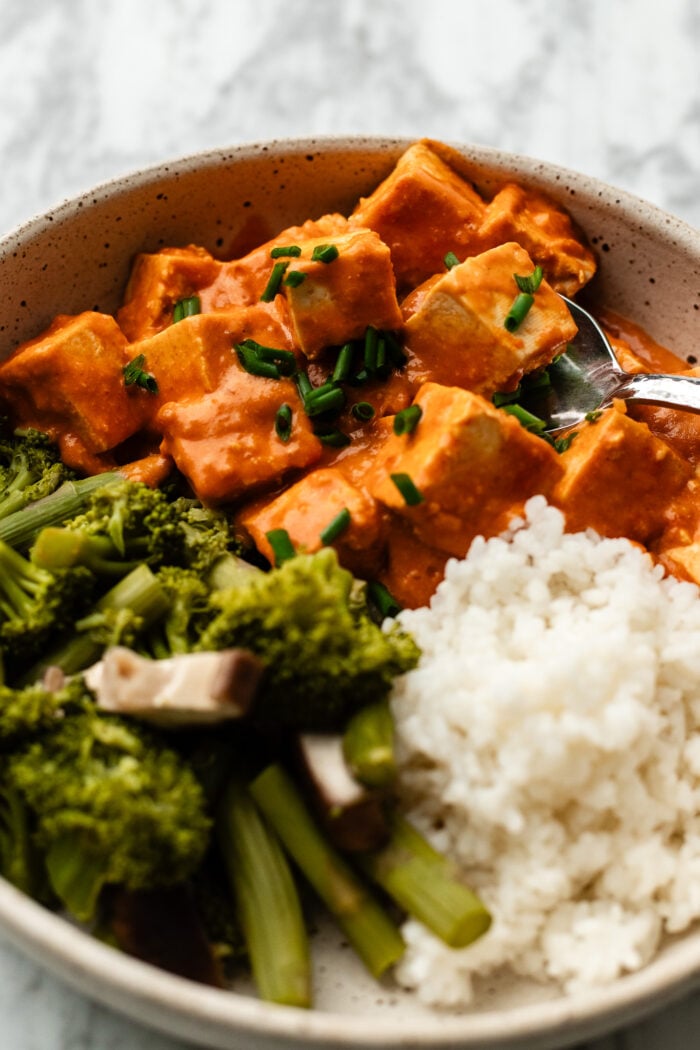 bowl of coconut spicy tofu