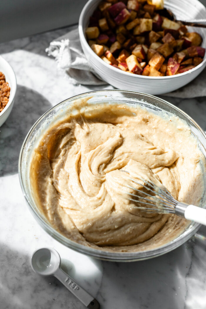 brown butter vanilla cake batter in a bowl