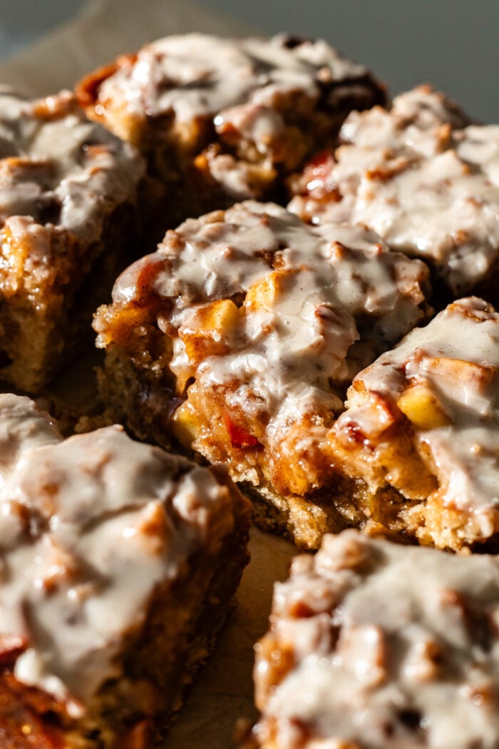 sliced vegan apple fritter cake