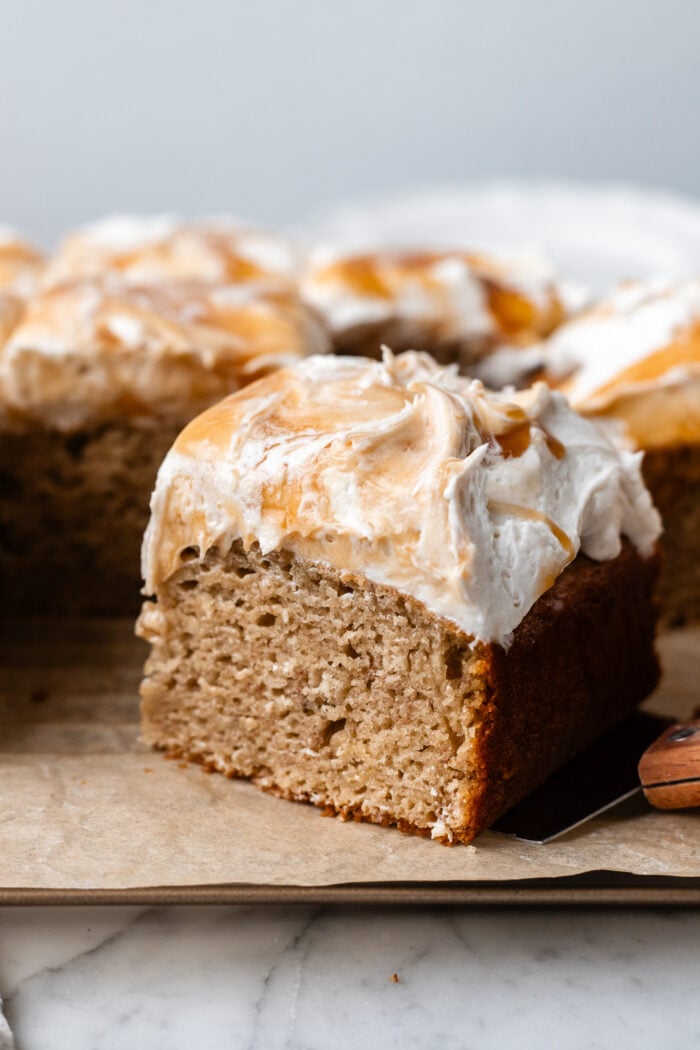 sliced vegan banana cake