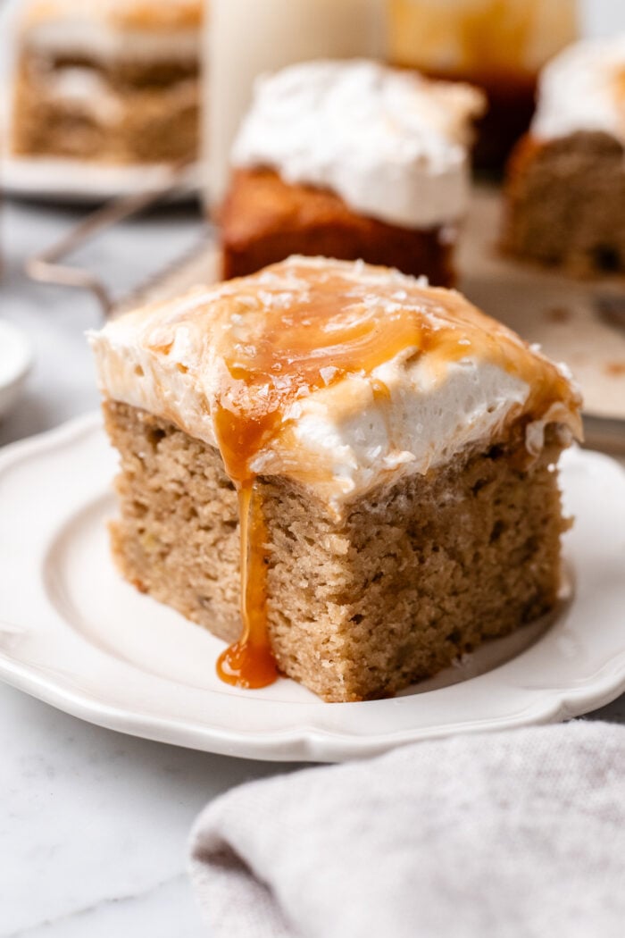 slice of vegan salted caramel banana cake
