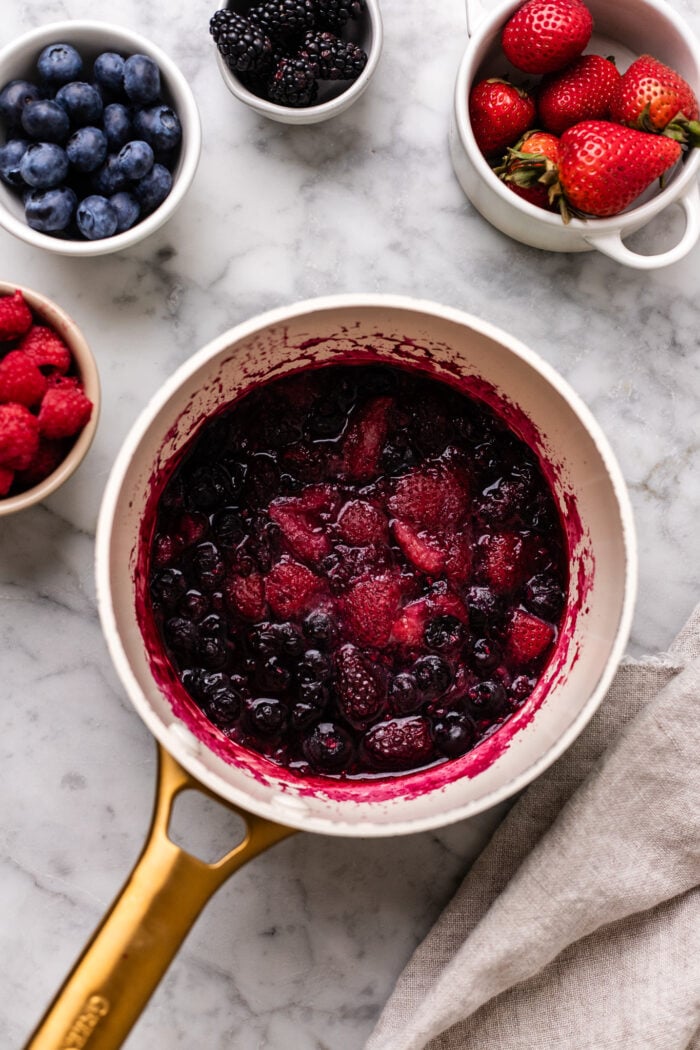 mixed berry compote in pan