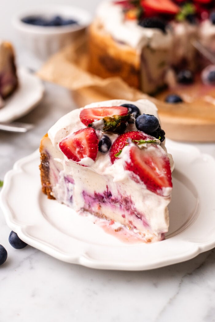 slice of chantilly cheesecake on a plate