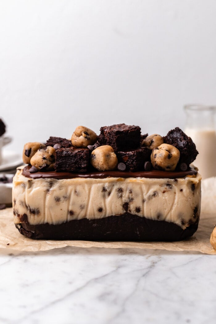 assembled brookie Basque cheesecake