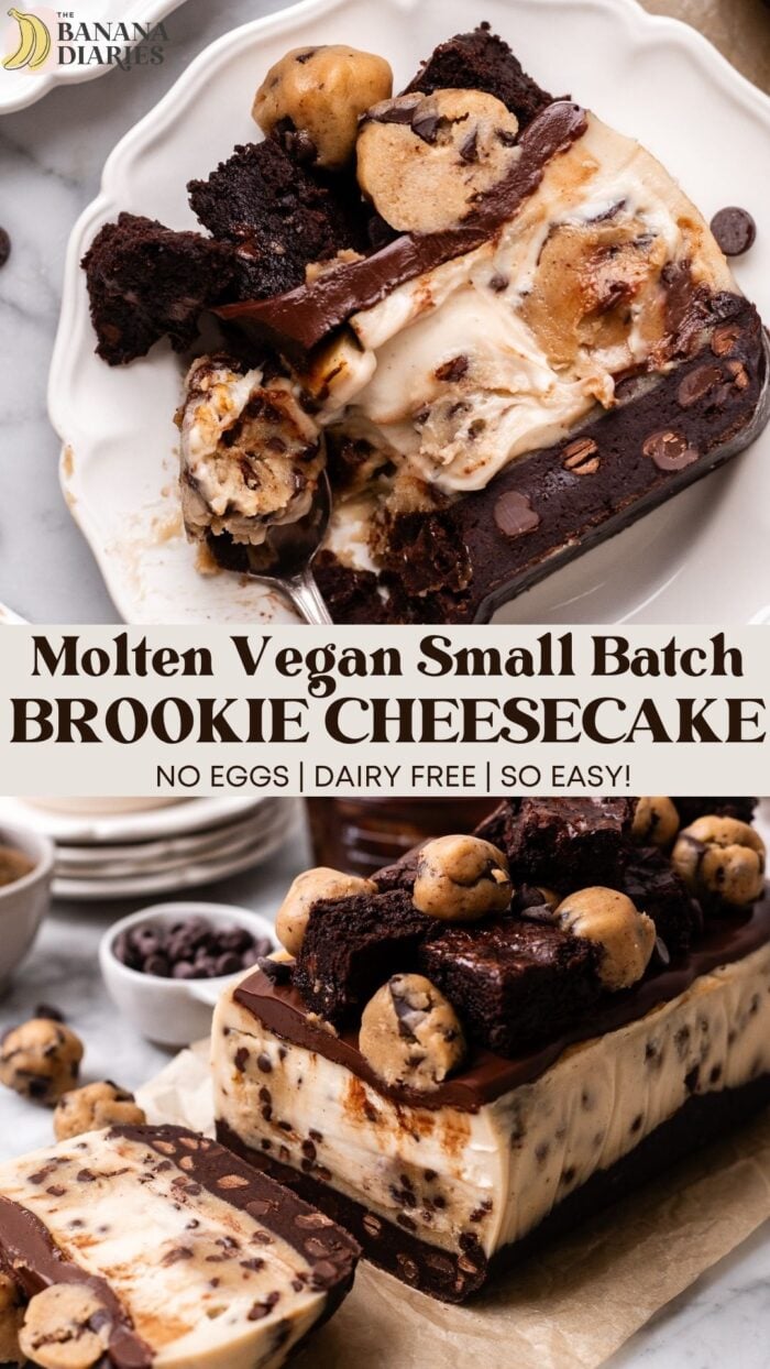 Small Batch Vegan Brookie Basque Cheesecake Bars - No eggs, no dairy! pinterest pin