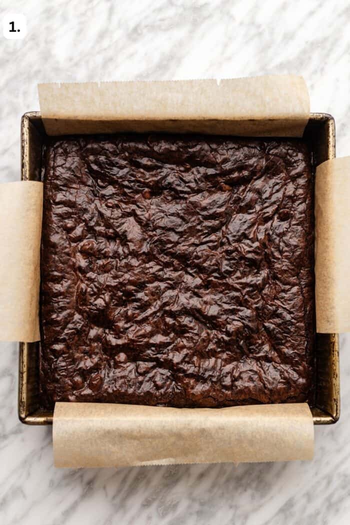 baked brownie bites in a pan.