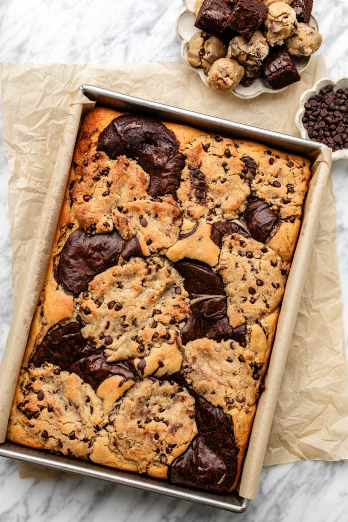 baked brownie cookie dough cake