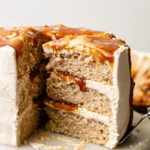sliced vegan caramel cake