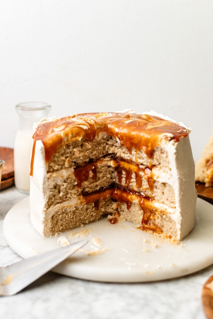 sliced vegan caramel cake