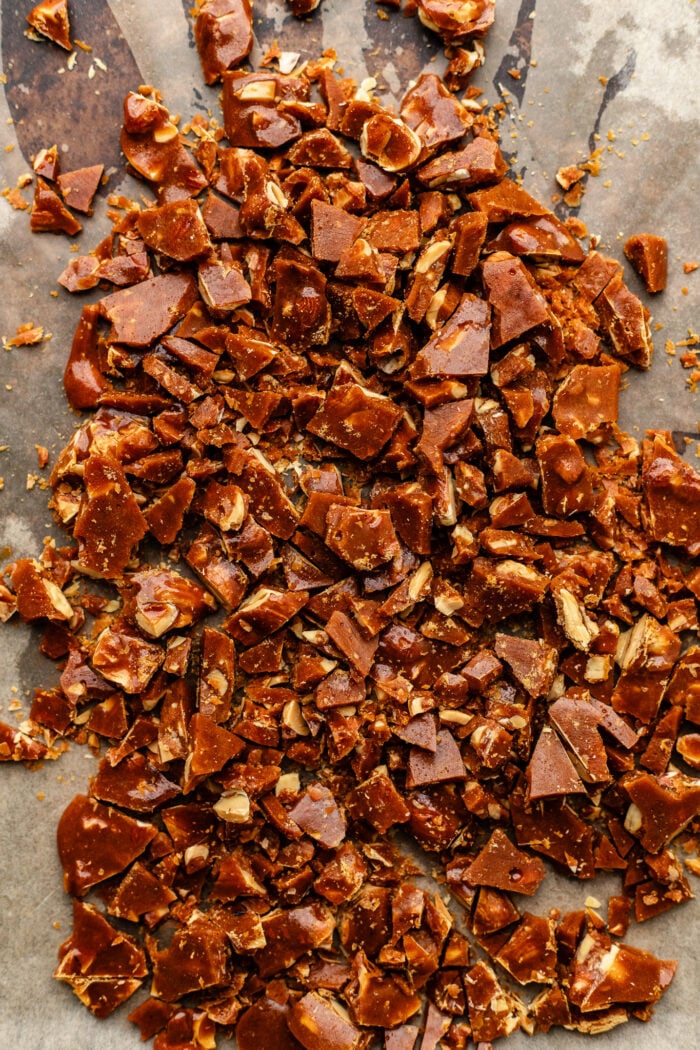 broken up vegan almond brittle