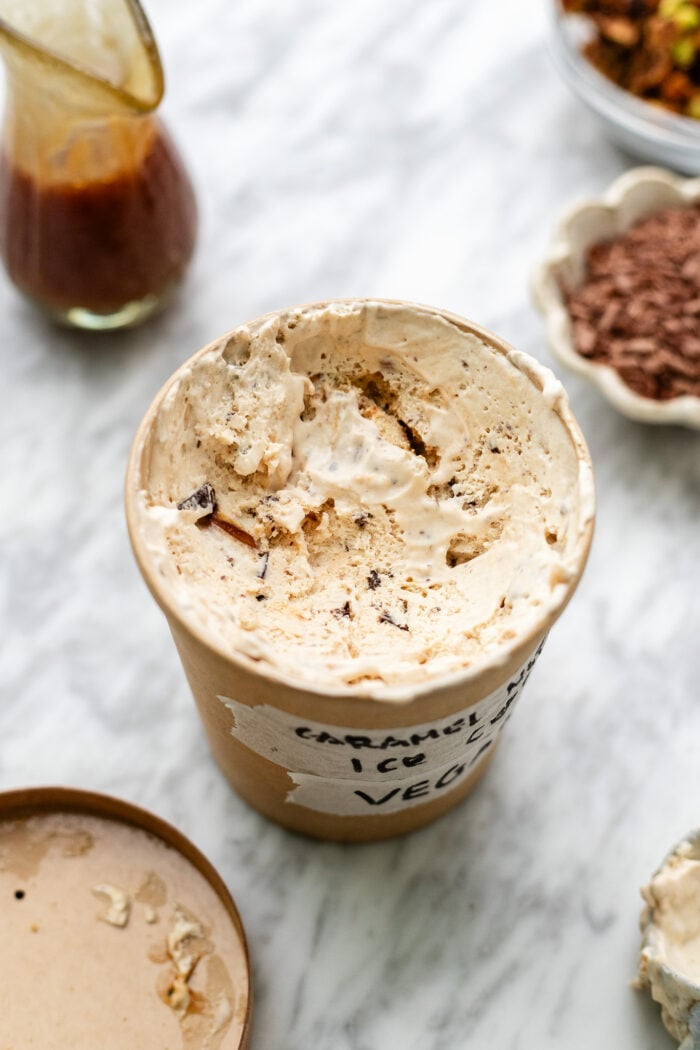 scooped vegan caramel ice cream