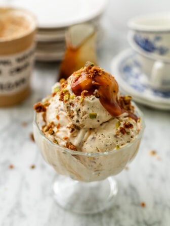 vegan caramel ice cream in goblet