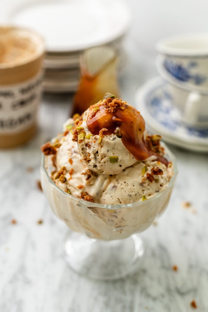 vegan caramel ice cream in goblet