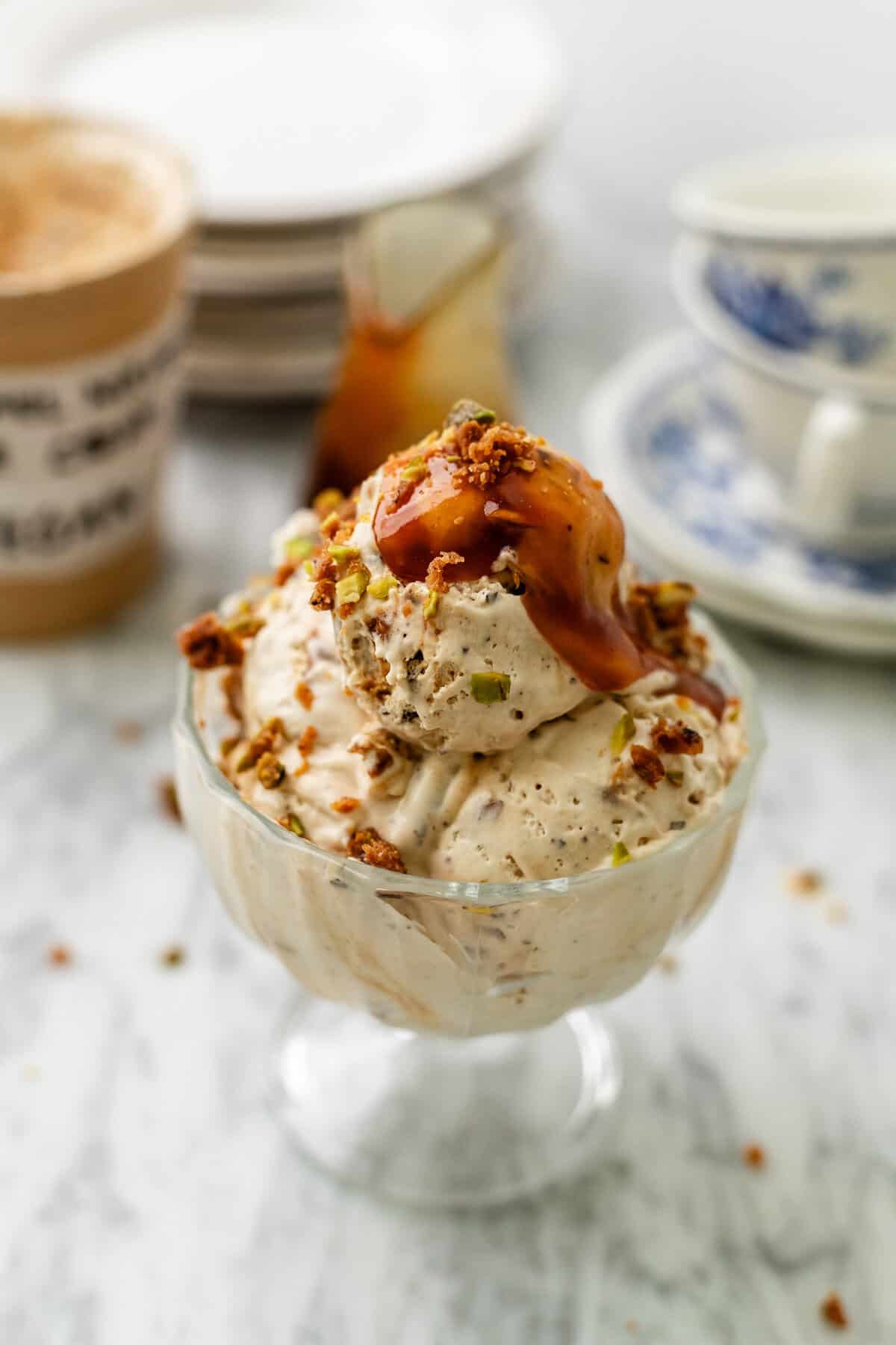 vegan caramel ice cream in goblet