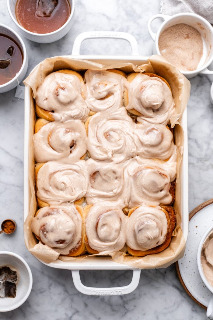 baked and frosted chai cinnamon rolls