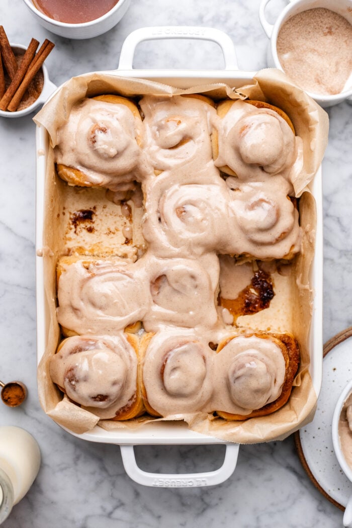 frosted vegan chai cinnamon rolls