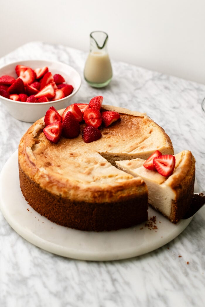 sliced and served cheesecake