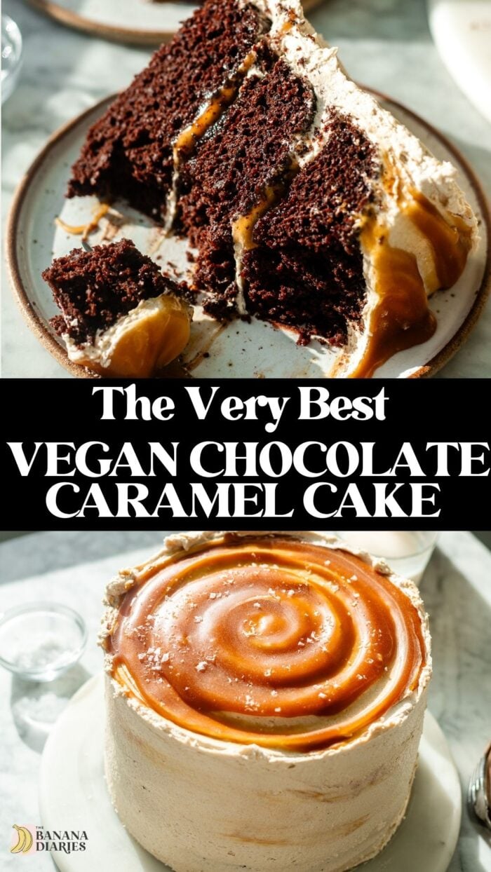 One Bowl MOIST Vegan Chocolate Caramel Cake pinterest pin