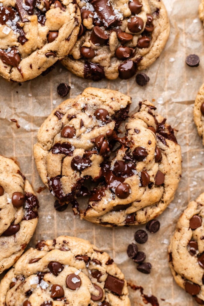 broken in half chocolate chip cookies