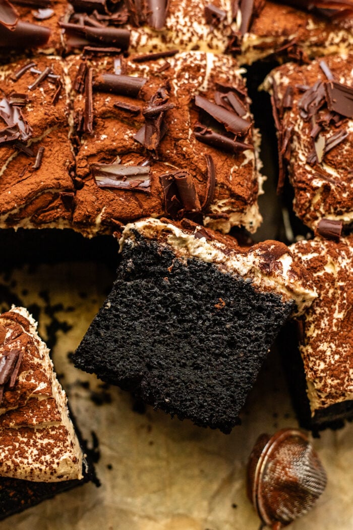 sliced vegan chocolate espresso cake