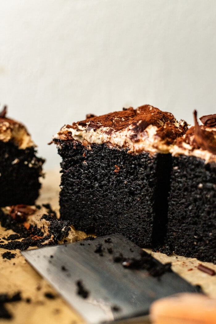 sliced espresso chocolate cake