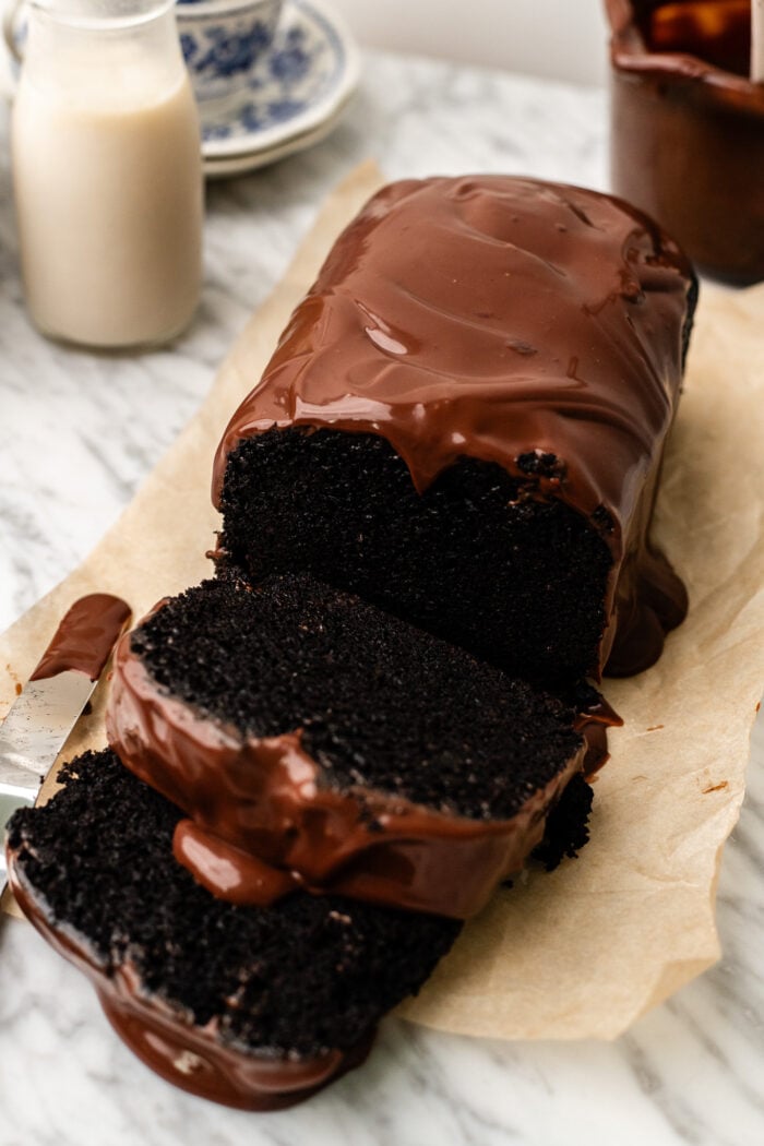 slice chocolate loaf cake