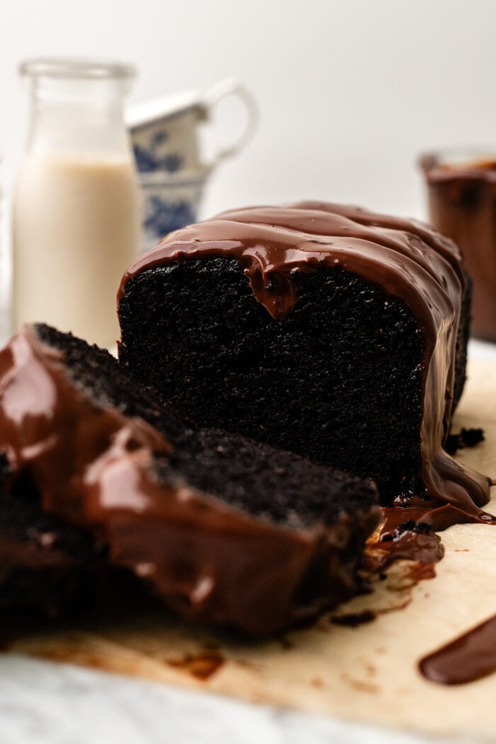 close up of chocolate loaf cake