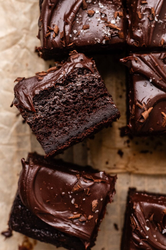 sliced vegan chocolate zucchini cake