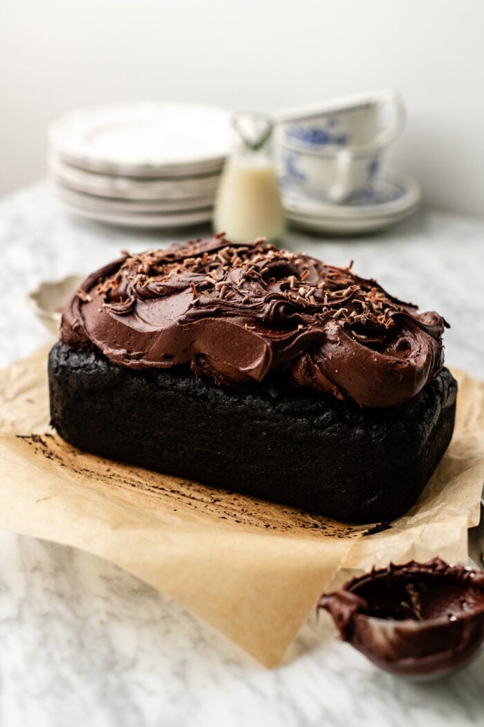 baked zucchini loaf with frosting