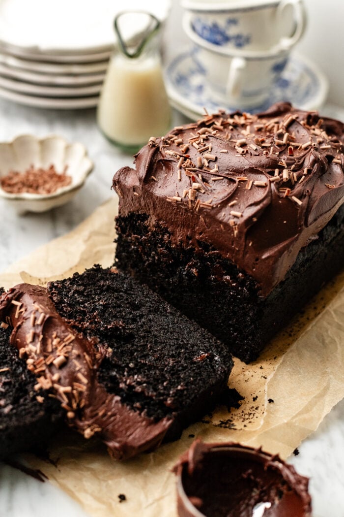 sliced vegan chocolate zucchini loaf cake