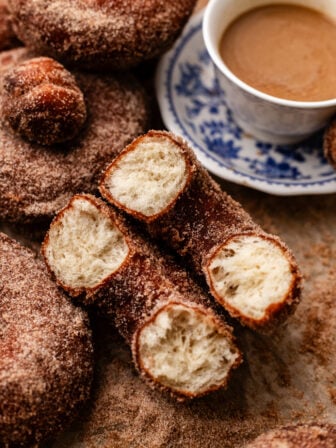 broken open cinnamon sugar doughnut