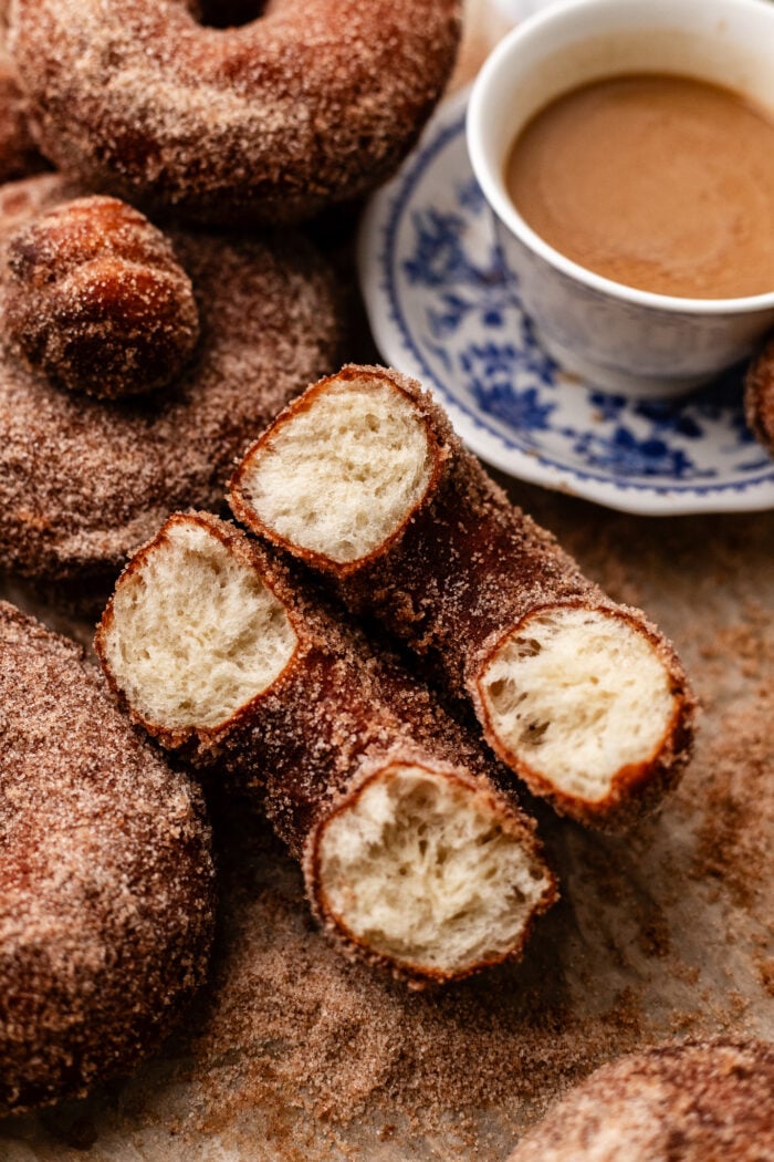 broken open cinnamon sugar doughnut