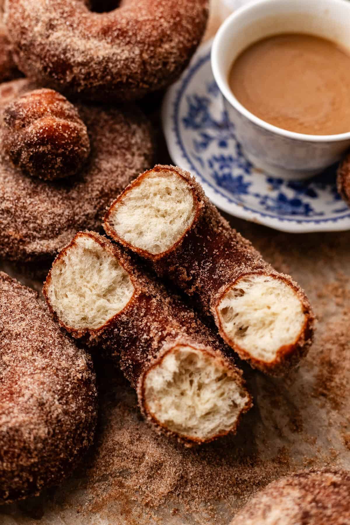 broken open cinnamon sugar doughnut