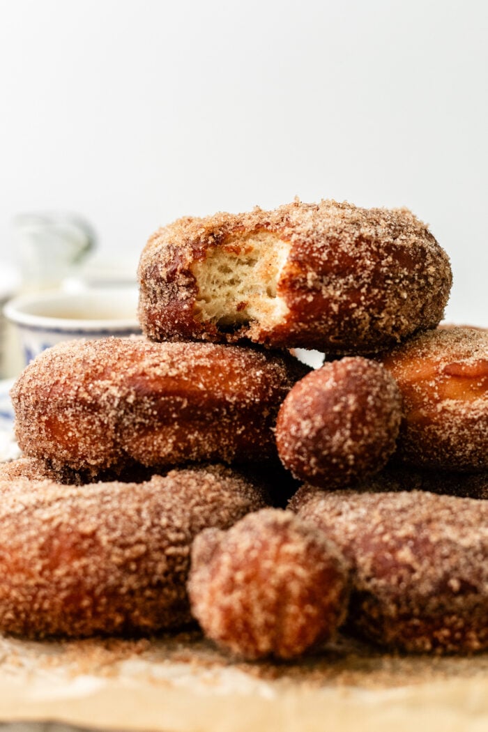 stack of cinnamon sugar doughnuts